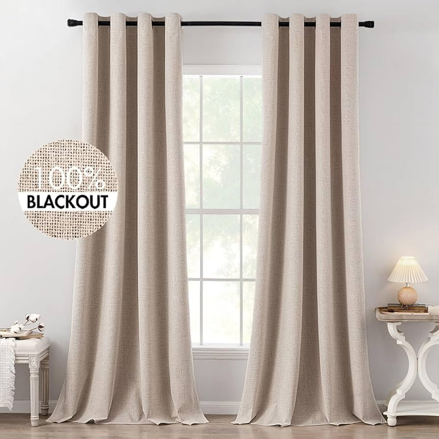 MIULEE 100% Blackout Linen Textured Curtains for Bedroom Solid Thermal Insulated Natural Beige Gr... | Amazon (US)