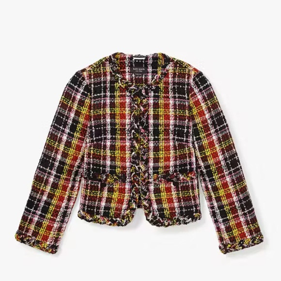 ♠️ Kate Spade Art Plaid Tweed Jacket, Multi-color NWT | Poshmark