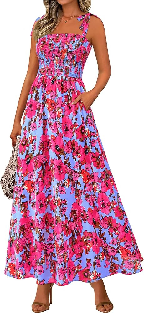 PRETTYGARDEN Womens Summer Dresses Floral Sleeveless Smocked Maxi Dress Boho Spaghetti Strap A Li... | Amazon (US)