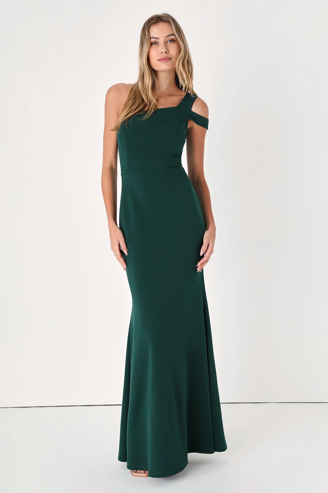 Make an Entrance Hunter Green One-Shoulder Mermaid Maxi Dress | Lulus (US)