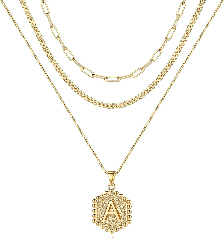 M MOOHAM Layered Initial Necklaces for Women, 14K Real Gold Plated Layered Necklaces for Women In... | Amazon (US)