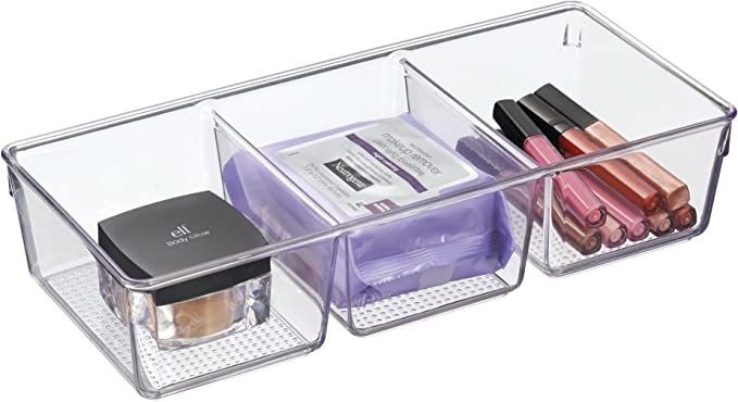iDesign Clarity Cosmetic Organizer Tray With 3 Sections for Vanity Cabinet to Hold Makeup, Beauty... | Amazon (US)