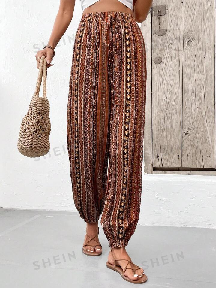 SHEIN VCAY Allover Print Slant Pocket Pants | SHEIN