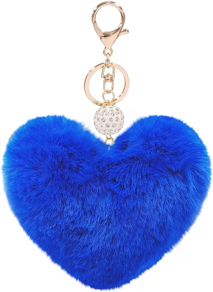 Women's Heart Faux Fur Pom Pom Key Chains Bag Accessory Puffball Keyring Backpack Charms for Girl... | Amazon (US)