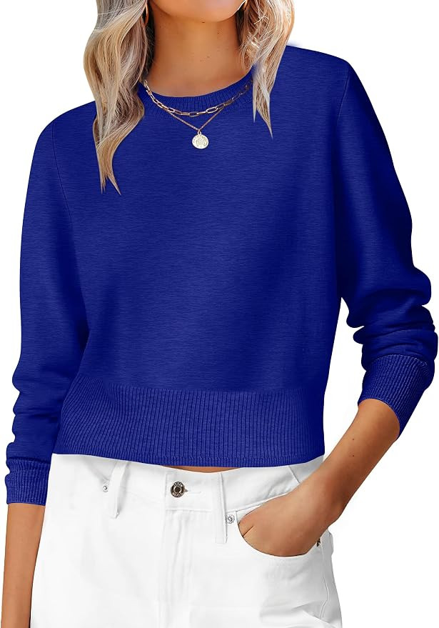 ANRABESS Women’s Long Sleeve Cropped Crew Neck Lightweight Fall Sweaters | Amazon (US)