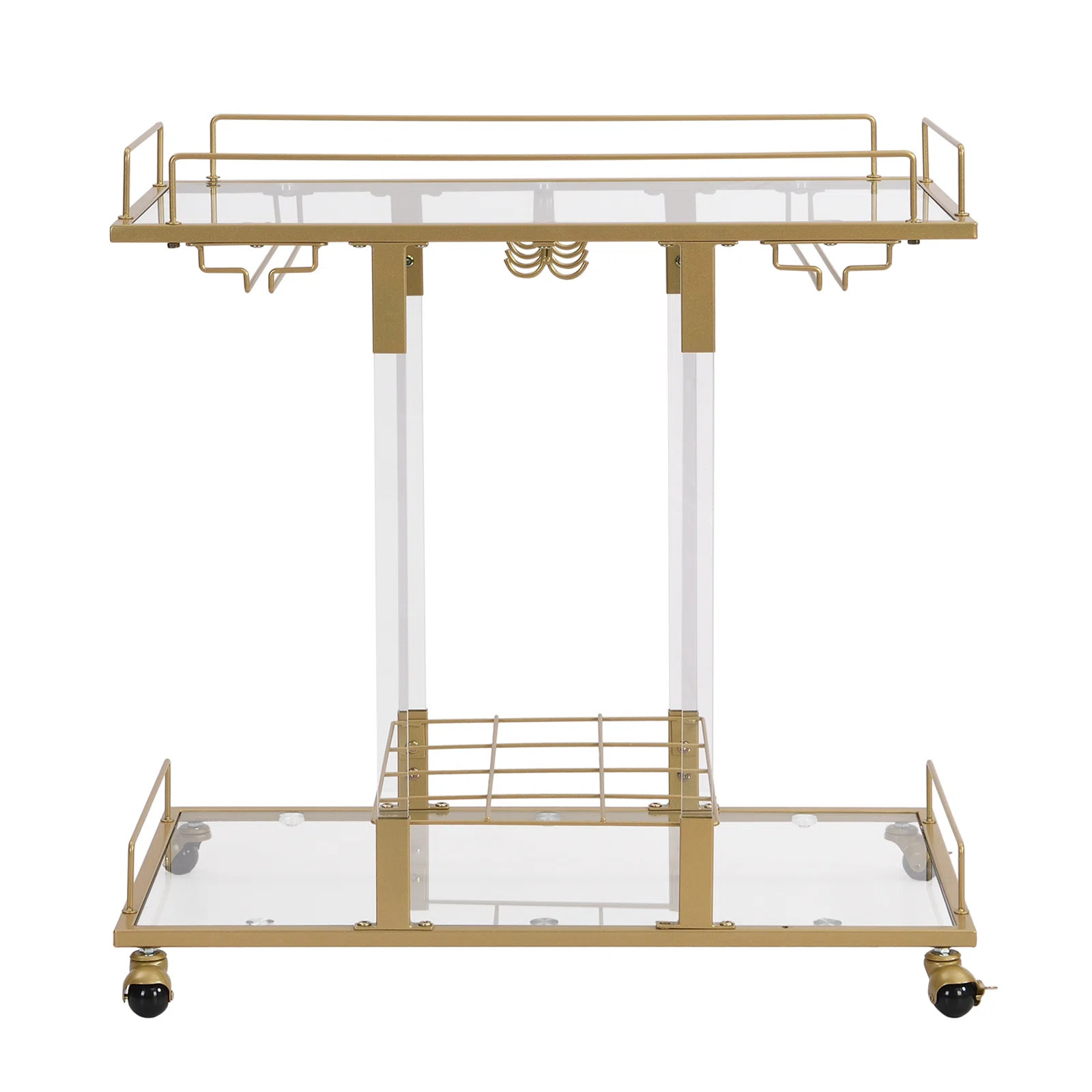 Kibwe Metal & Acrylic Bar Cart with Glass Shelves and Stemware Rack | Wayfair North America