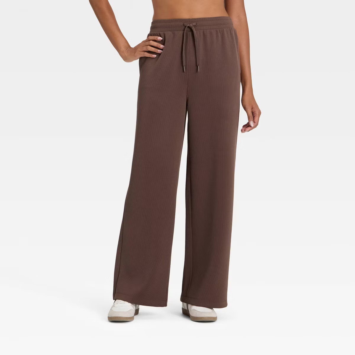 Women's Airy Sleek Ribbed Wide Leg Sweatpants - All In Motion™ Brown L | Target