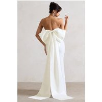 To You | White Sequin Bandeau Split Maxi Dress With Oversized Bow | Club L London