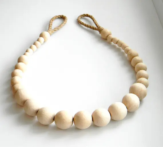 Wooden Beads Curtain Tie Backs - Jute Rope Curtain Tiebacks - Decorative Natural Beads | Etsy (US)