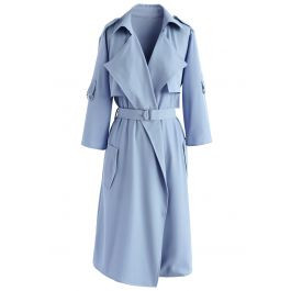 City Of Dreams Mid-Sleeve Chiffon Trench Coat in Dusty Blue | Chicwish