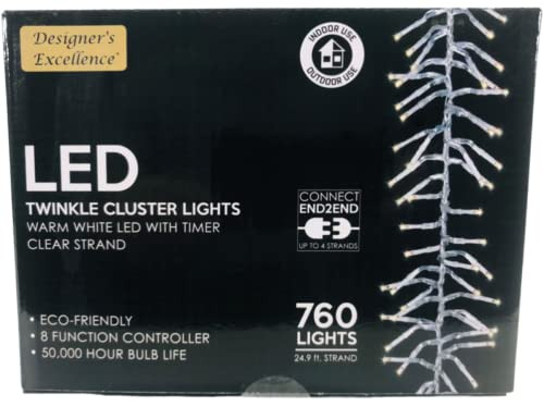 LED Twinkle Cluster Lights w/ Clear Strand Connect End to End (Warm White, 24.9) | Amazon (US)