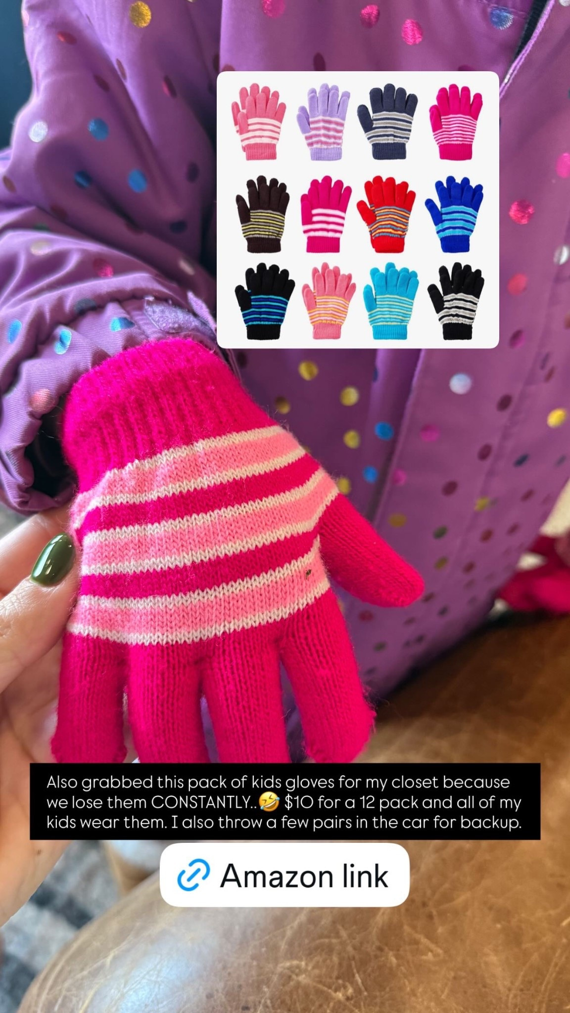 Also grabbed this pack of kids gloves for my closet because we lose them CONSTANTLY..🤣 $10 for a 12 pack and all of my kids wear them. I also throw a few pairs in the car for backup.