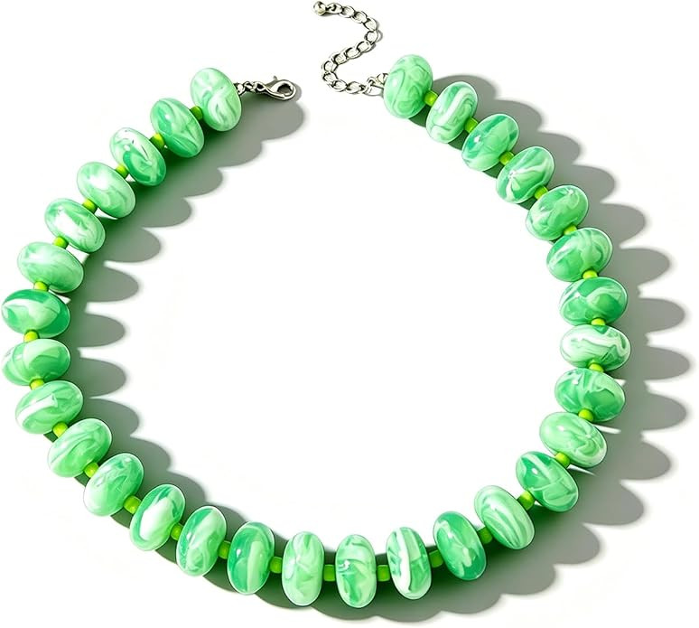 Beaded Necklace for Women Chunky Necklace Boho Bead Choker Acrylic Big Bead Necklaces Summer Beac... | Amazon (US)