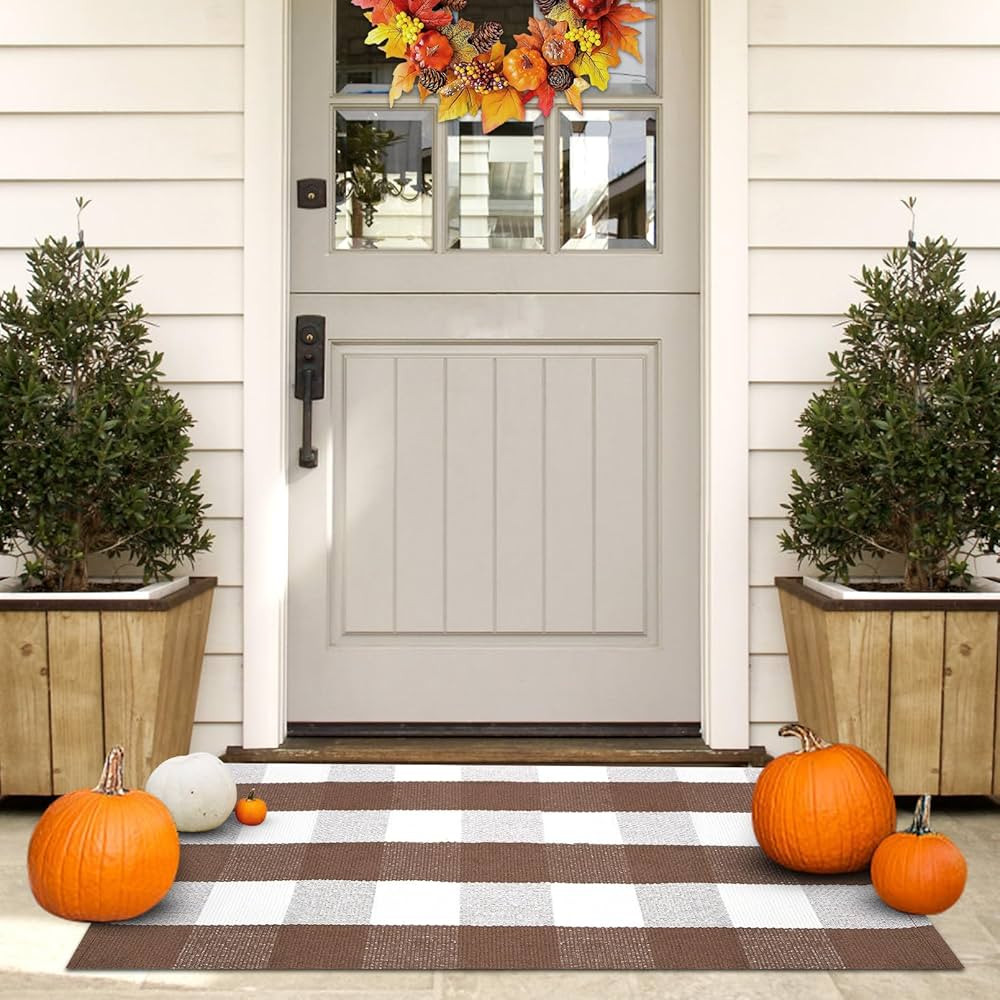 Fall Door Mat, Buffalo Plaid Fall Outdoor Doormat, Washable Welcome Checkered Front Door Mat Porc... | Amazon (US)