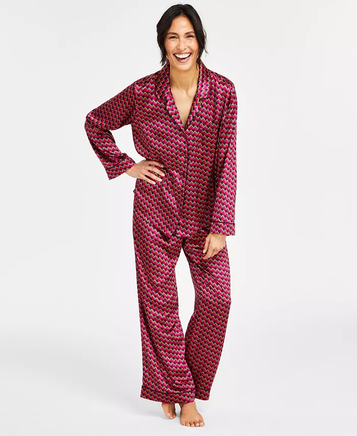 Satin Notch Collar Packaged Pajama Set, Created for Macy's | Macy's