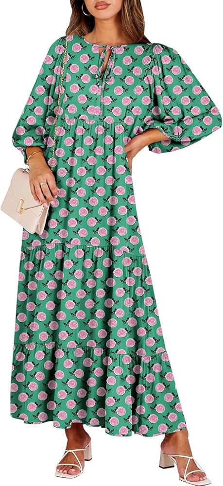 Summer Dresses for Women 2024 Vacation Trendy Lantern Sleeve Maxi Dress Beach Dress S-XL | Amazon (US)