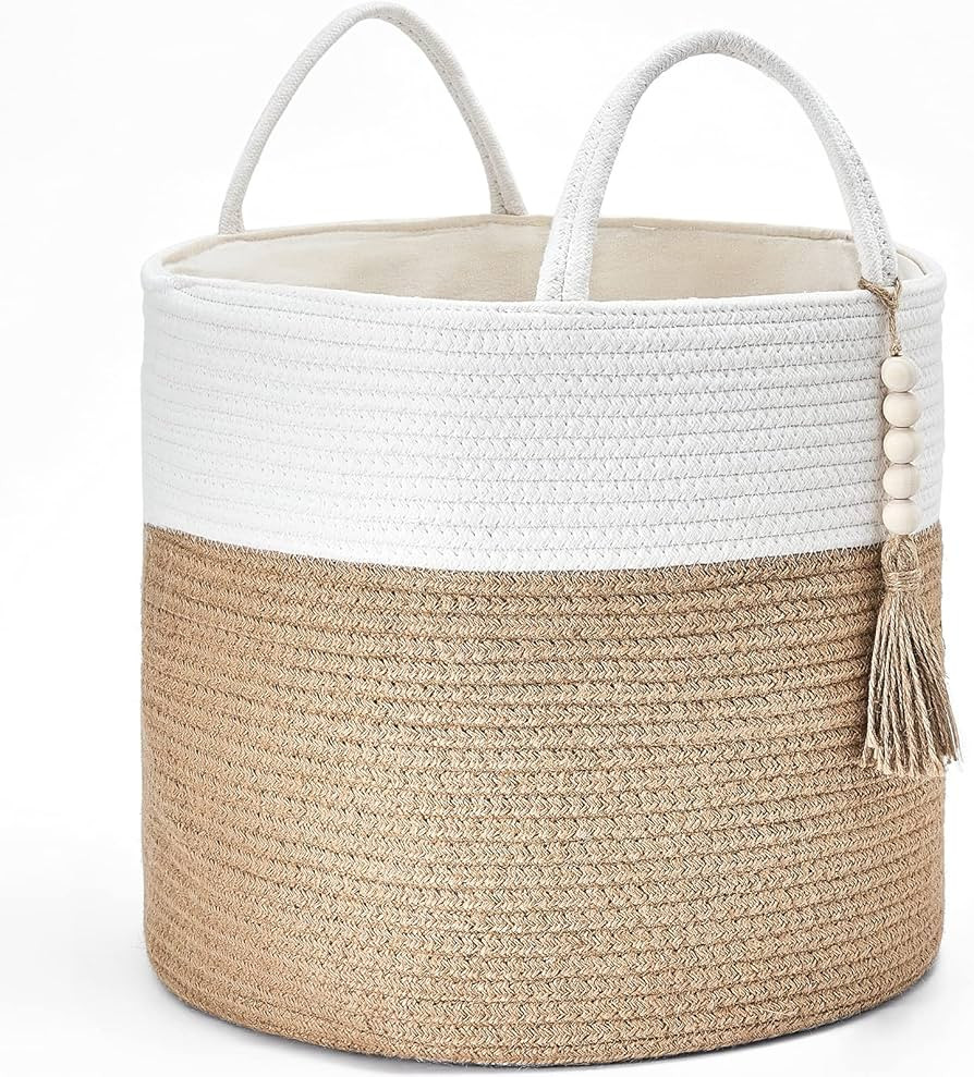 Mkono Woven Storage Basket Decorative Natural Rope Basket Wooden Bead Decoration for Blankets,Toy... | Amazon (US)