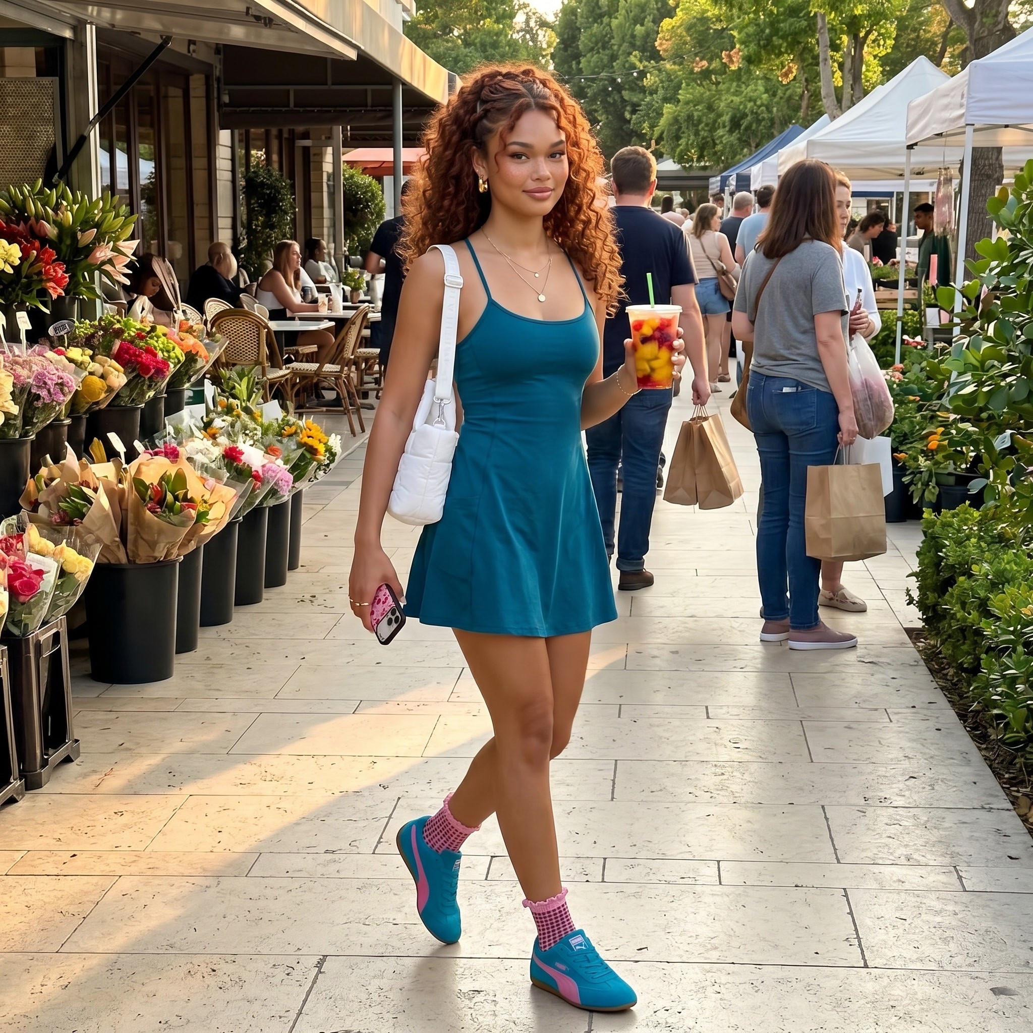 The sporty soft girl summer outfit I can’t stop wearing lately 🌸💙 wearing a size S in the Aerie racerback mini dress with pink gingham socks, Puma Speedcats in size 8, and the white puff tote bag. Perfect for farmers markets, shopping days, brunch, coffee runs, or vacation walks. Everything linked below ✨

#LTKdayinmylife #LTKootd #LTKSeasonal