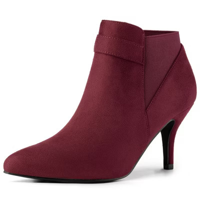 Allegra K Women's Stiletto Heel Ankle Booties Burgundy 8 | Target