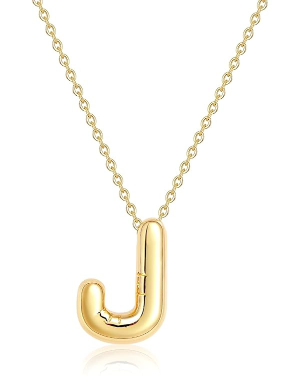 Bubble Letter Necklace Gold, Balloon Initial Necklaces, Chunky Letter Necklace for Women, Layered... | Amazon (US)