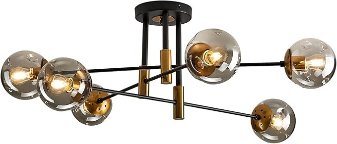 SZXYKEJI 6-Lights Glass Chandelier，Modern Flush Mount Ceiling Light Fixture，Farmhouse Lighting for D | Amazon (US)