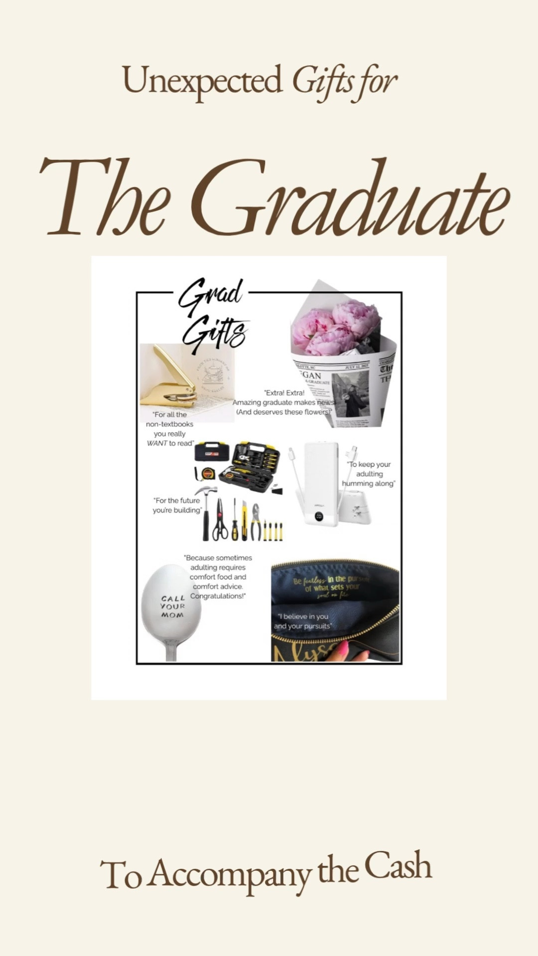 Graduation gifts that matter! Beyond just cash (though let's be honest, they want that too!) 💸 Elevate these practical graduation presents with suggested personalized messages. “For all the non-textbooks you WANT to read' with a book embosser and 'To keep your adulting humming along' with a portable charger. Meaningful gifts don't need to be expensive—just intentional!

#LTKU #LTKFindsUnder50 #LTKGiftGuide