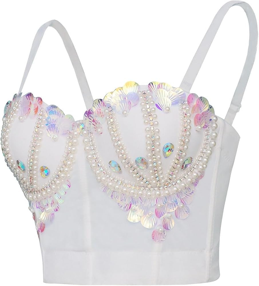 ROYAL SMEELA Women's Sexy Sequin Bustier Crop Top Push Up Bra Clubwear Party Bustier Crop Top Whi... | Amazon (US)