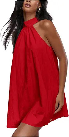 MakeMeChic Women's Sleeveless Halter Dress Tie Back Flowy Summer Mini Dresses | Amazon (US)