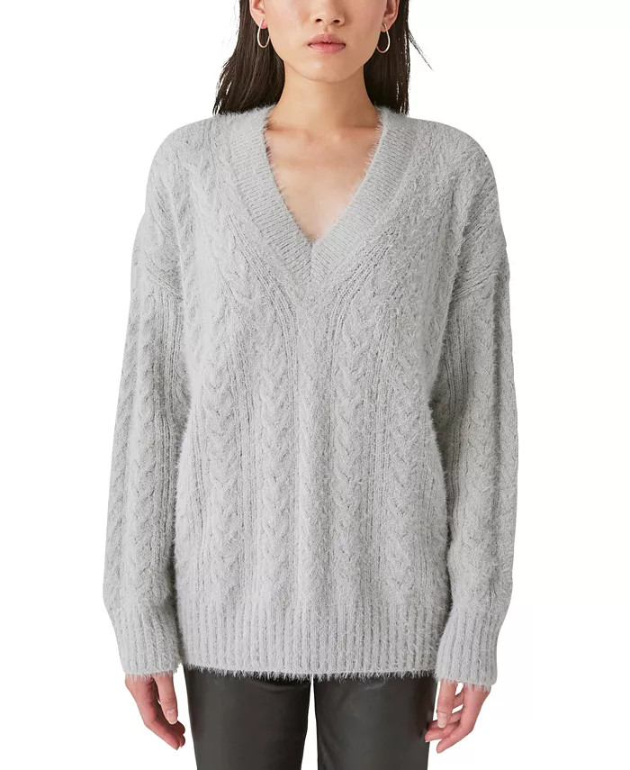 Lucky Brand Women's Cable-Knit V-Neck Eyelash Sweater & Reviews - Sweaters - Women - Macy's | Macys (US)