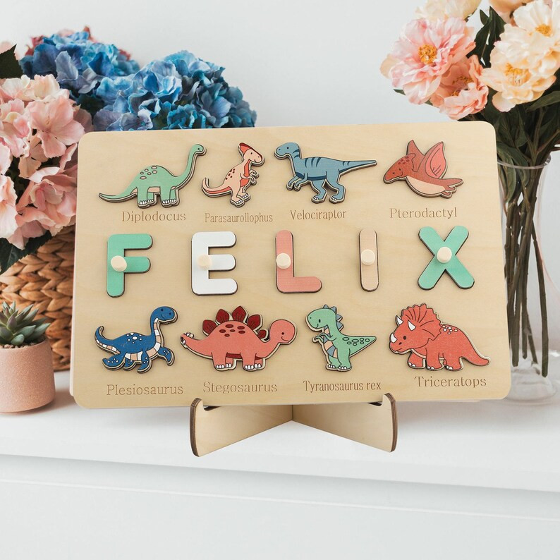 Personalized Dinosaur Montessori Board , Baby Name Puzzle , First Birthday Gift , Wooden Busy Boa... | Etsy (US)