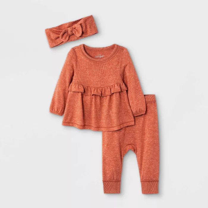 Baby Girls' 3pc Cozy Top & Bottom Set with Headband - Cat & Jack™ Red | Target