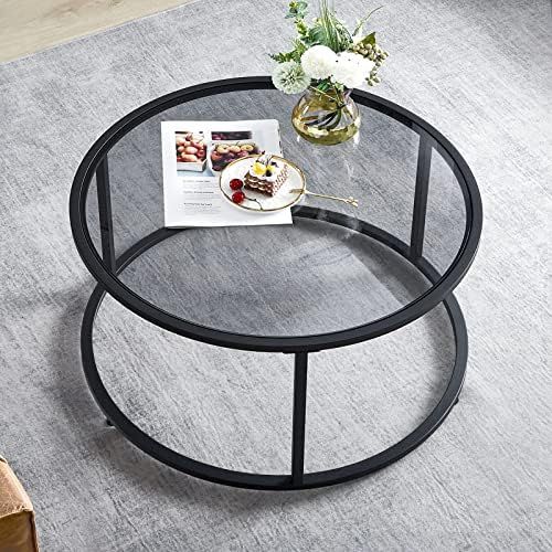 SAYGOER Round Coffee Table Glass Coffee Tables for Small Space Simple Modern Center Table for Liv... | Amazon (US)