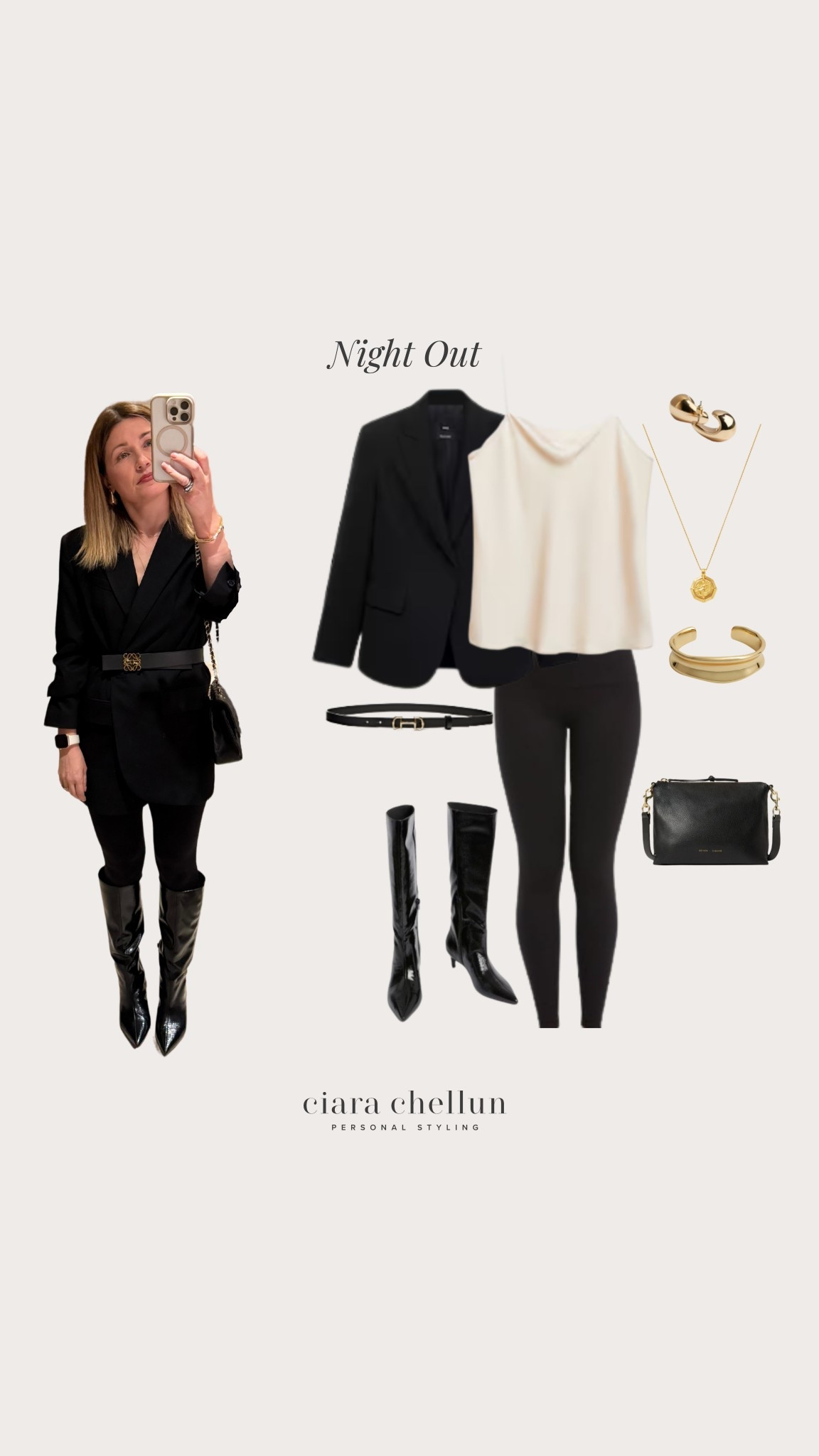 Styling leggings for a night out with a belted blazer, kitten heel boots with  accessories doing all the hard work to elevate the outfit for an evening out

#LTKeurope #LTKuk #LTKpartywear