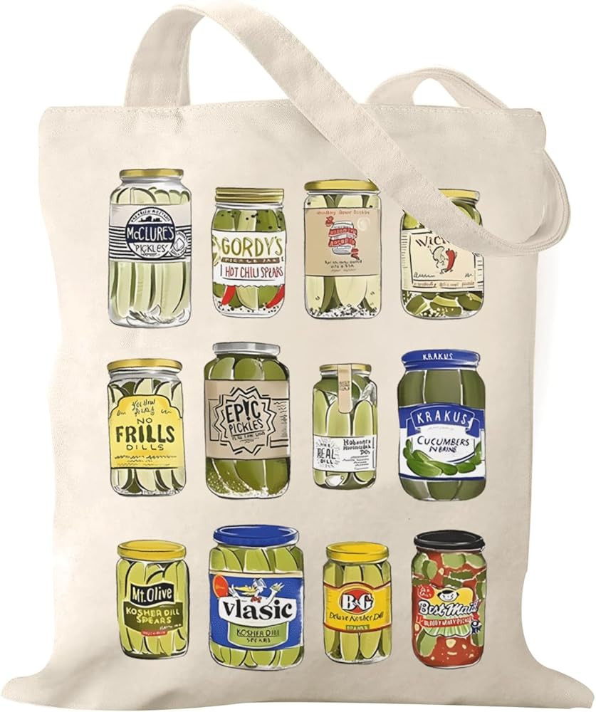 Pairxily Pickle Jar Canvas Tote Bag Funny Aesthetic Vintage Bag For Women Utility Novelty Reusabl... | Amazon (US)