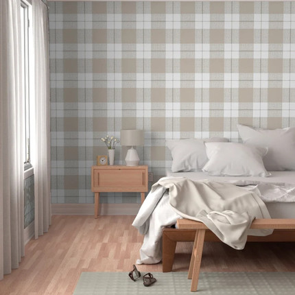 Large Tan Plaid Modern Check Removable Wallpaper