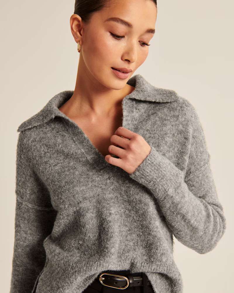 Boucle Notch-Neck Sweater Polo | Abercrombie & Fitch (US)