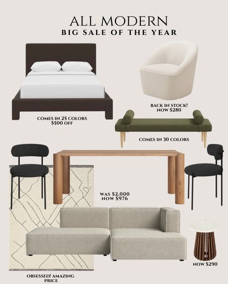 @AllModern Big Sale of the Year is here! Up to 70% off and free shipping on tons of styles! Sale ends 5/6. I’m rounding up a ton of beautiful finds on sale. So make sure to check out my LTK shop for tons of awesome deals!

Modern furniture. Modern bed platform. Modern sectional grey. Modern dining table rectangular. Modern accent chairs swivel. Black dining chairs  modern. Modern bench. Modern rug neutral. 

#allmodernpartner #modernmadesimple 

#LTKhome #LTKsalealert

#LTKSaleAlert #LTKHome