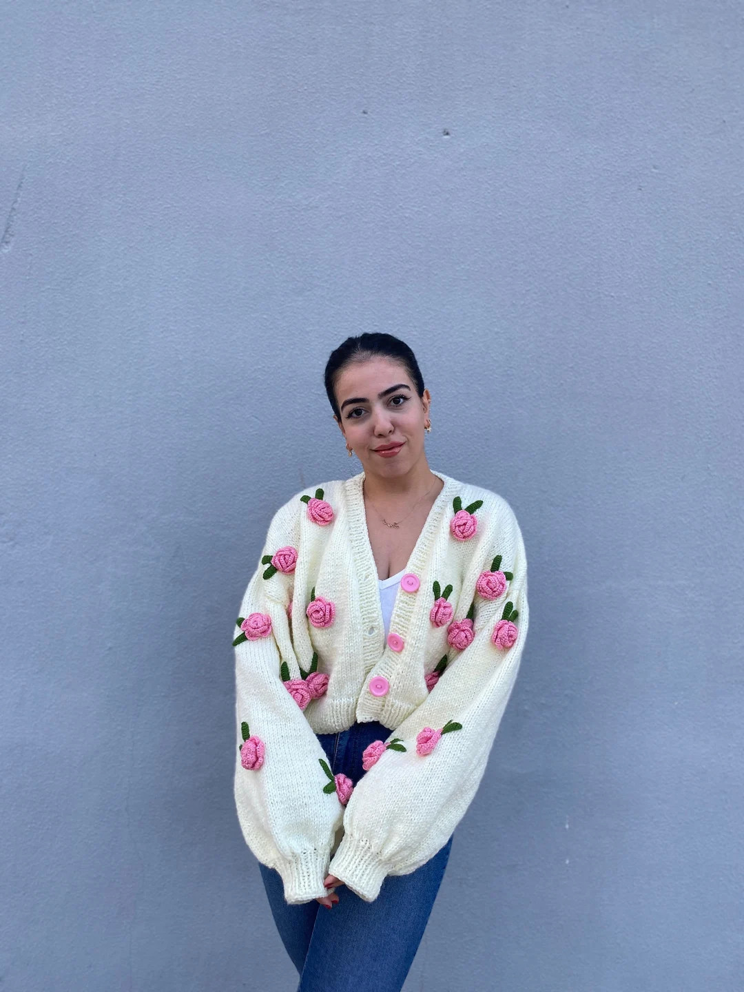 Rose Chunky Cardigan Handmade Sweater for Women Rose Knit Jacket Oversized Daisy Cardigan Christm... | Etsy (US)