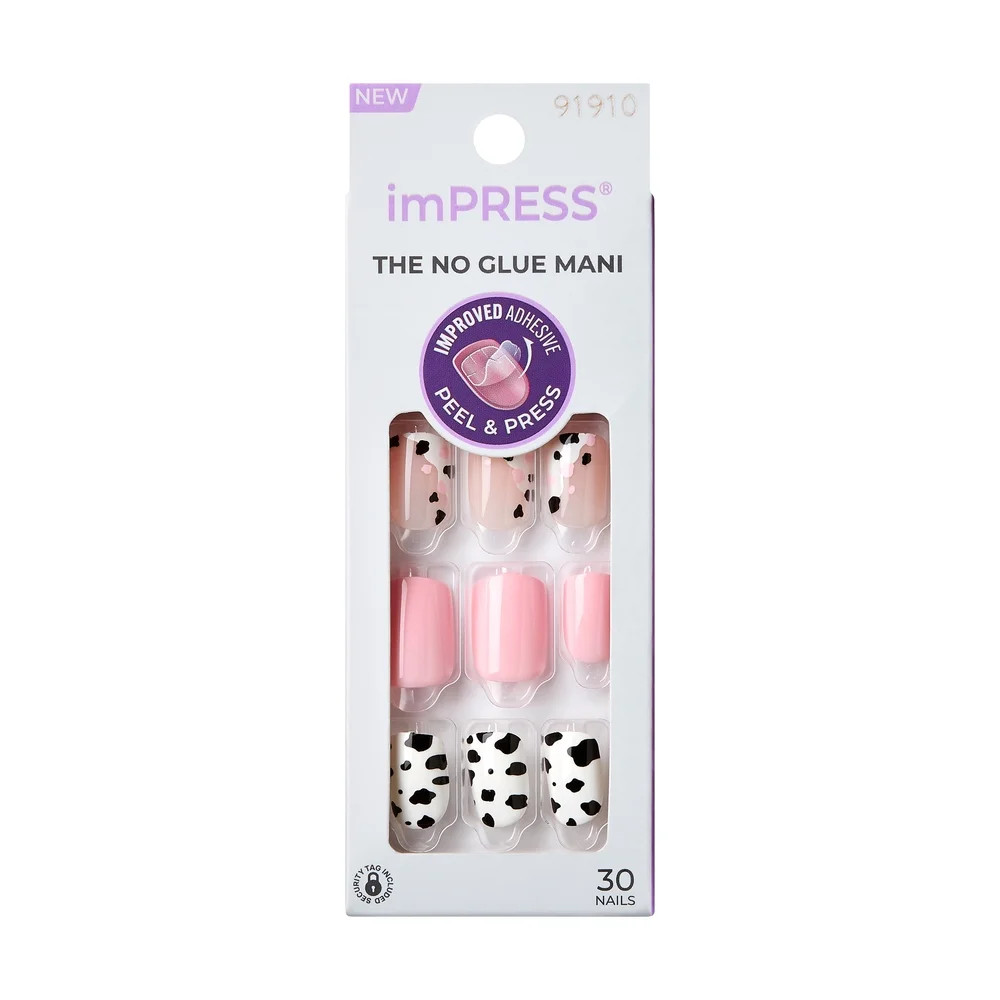 imPRESS Press-On Nails, No Glue Needed, Pink & White, Short, Square, 33 Ct. | Walmart (US)