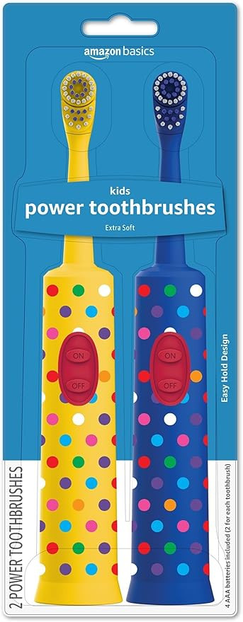 Amazon Basics Kids Battery Powered Toothbrush, 2 Count, 1 Pack (Previously Solimo) | Amazon (US)