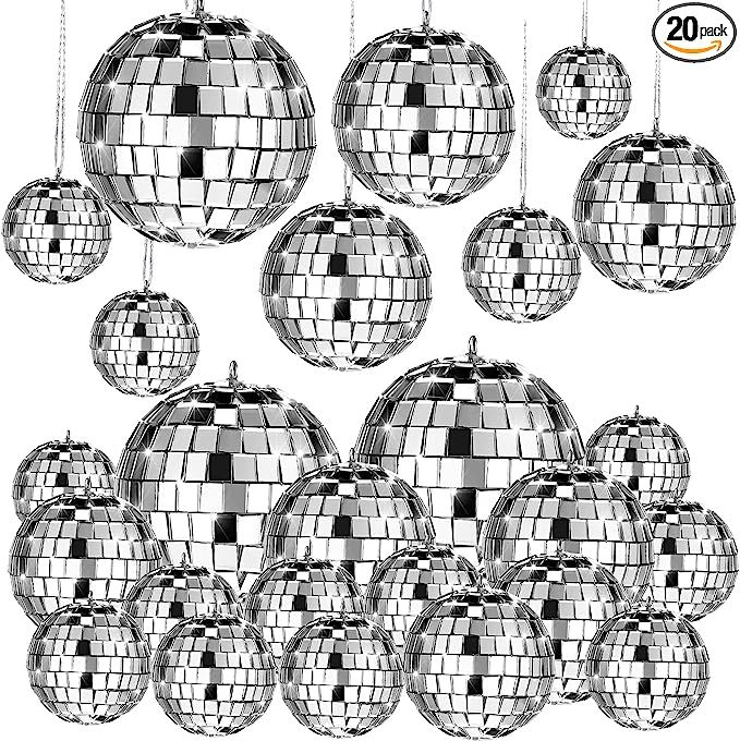 20 Pcs Hanging Mirror Disco Ball Glass Disco Ball Silver Mini Disco Ball Reflective Disco Decorat... | Amazon (US)