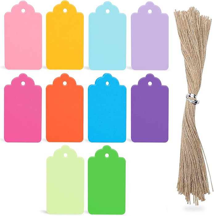 SallyFashion 100 PCS Gift Tags with String Attached, 1.7x2.8 inch Colored Gift Tags for Presents ... | Amazon (US)