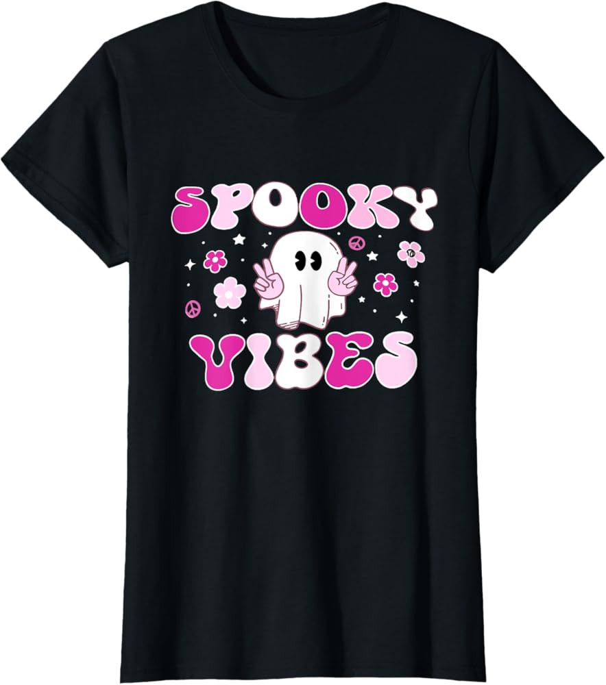 Spooky Vibes Funny Smile Halloween Costume Pumpkin Boo Ghost T-Shirt | Amazon (US)