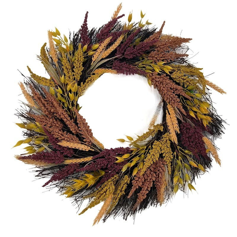 Wheat & Heather Autumn Wreath, 22" | At Home