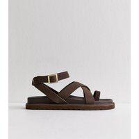 Women's Brown Faux Suede Toe Loop Chunky Flat Sandals Vegan New Look | New Look (UK)