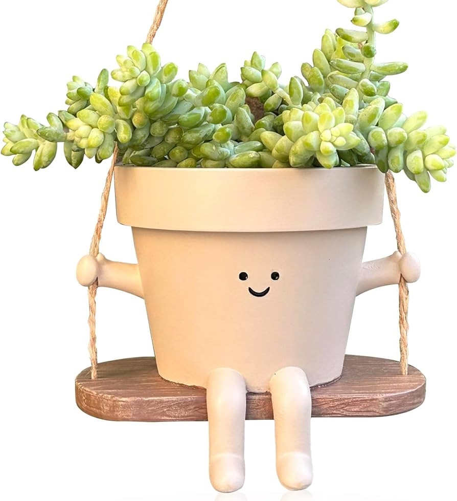 Swing Face Planter Pot Hanging Cute Flower Head Planters - Unique Sitting Sway Pots Indoor Outdoo... | Amazon (US)