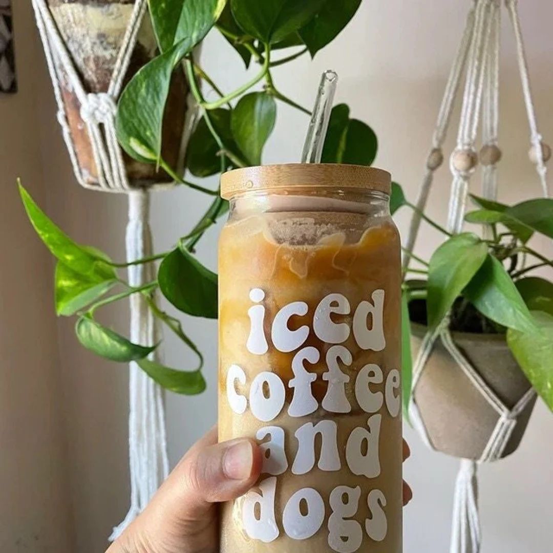 Iced Coffee and Dogs Glass Cup Iced Coffee Glass Cup Dog - Etsy | Etsy (US)