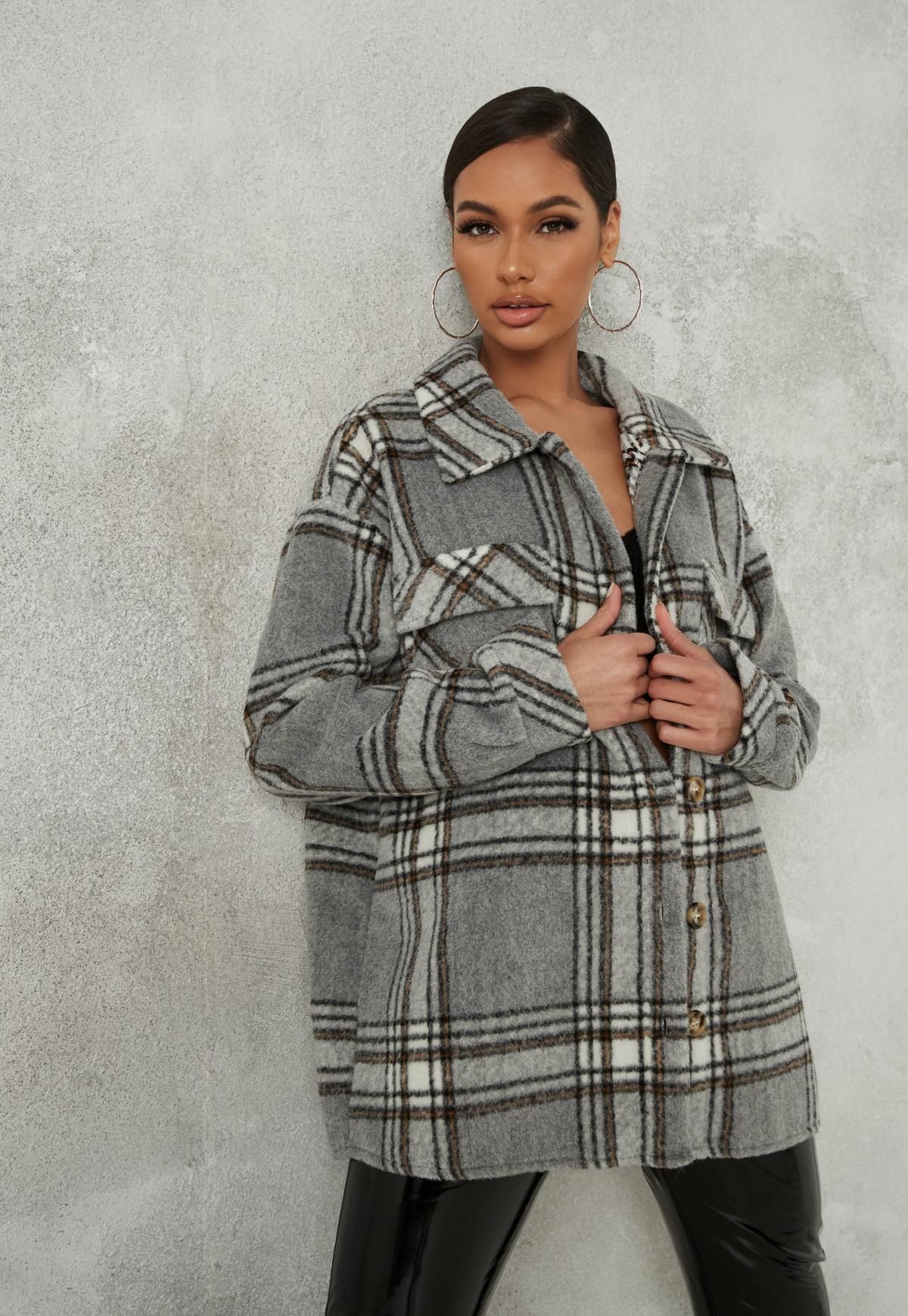 Missguided - Gray Brushed Plaid Shacket | Missguided (US & CA)