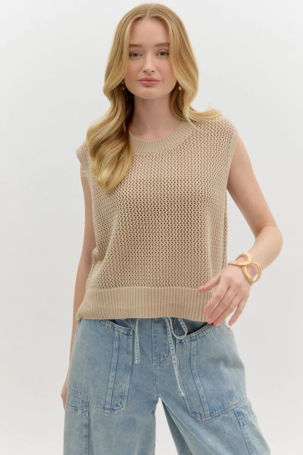 KNIT PULLOVER TOP - LIGHT TAUPE M | Simply Carolina