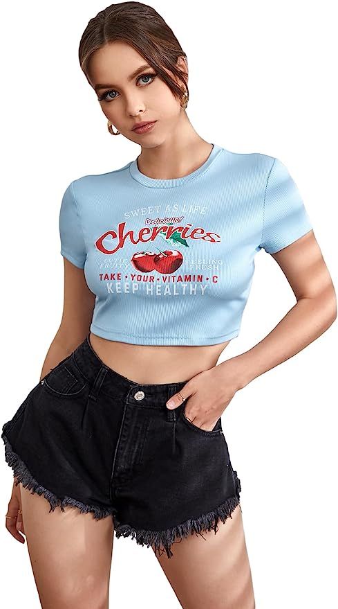 SOLY HUX Women's Angel Heart Graphic Short Sleeve T Shirt Letter Print Tee Crop Top at Amazon Wom... | Amazon (US)